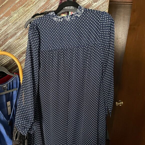 11.1.Tylho blue Isla polka dot tie neck shift dress - Picture 9 of 10